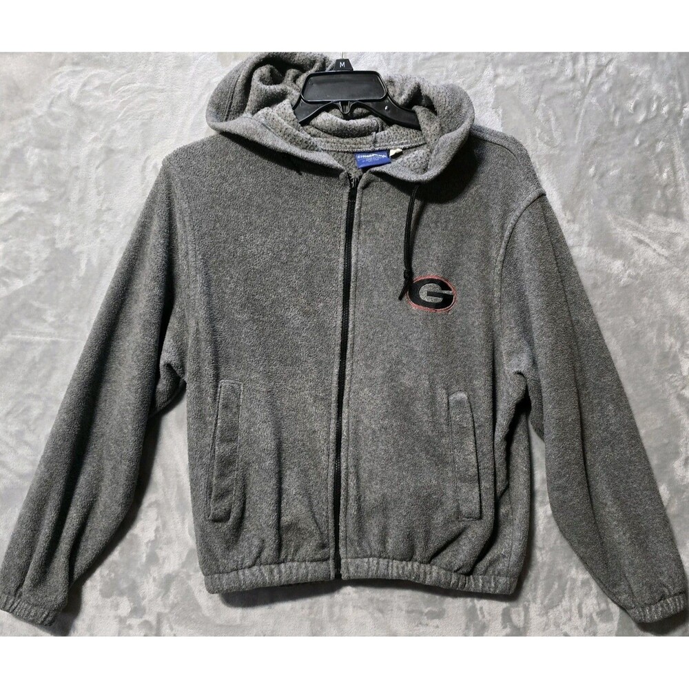 Vtg Holloway Full Zip Fleece Jacket Small Gray Georgia Bulldogs Pockets Hooded